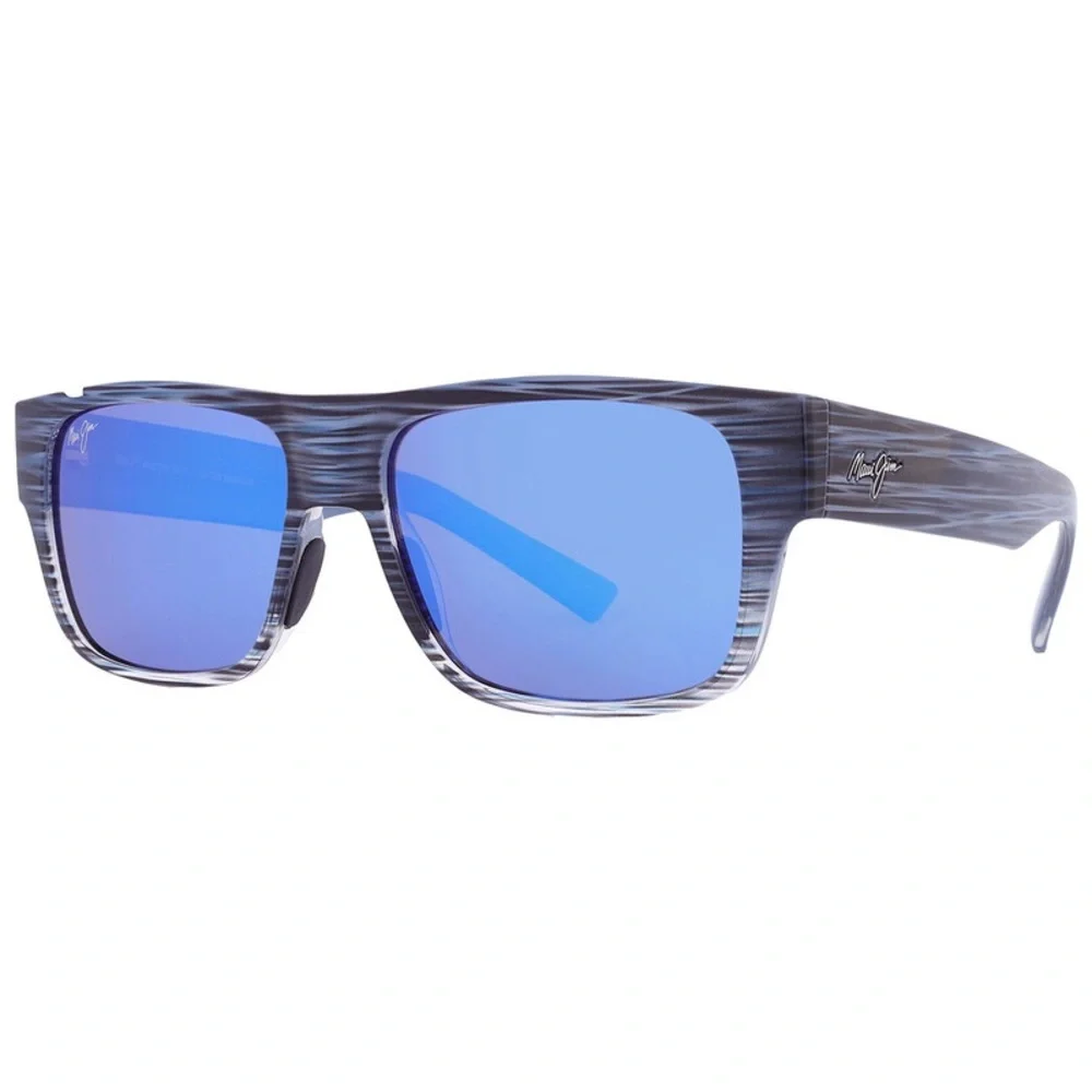 Maui Jim Keshia Men’s Blue Lens Striped Gray Frame Sunglasses Polarized.
